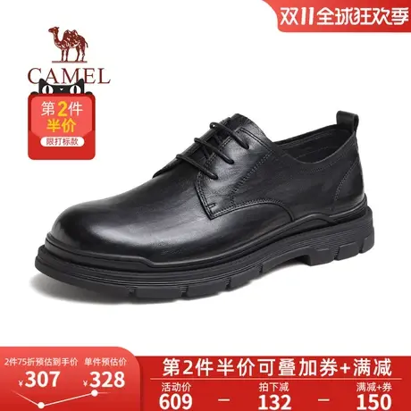 骆驼2023秋季新款树纹牛皮防滑耐磨软底商务休闲德比系带皮鞋男士商品大图