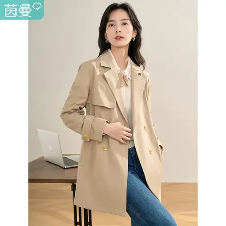 【商场同款】茵曼2023春女装新款气质驳领腰带小个子中长款风衣图片