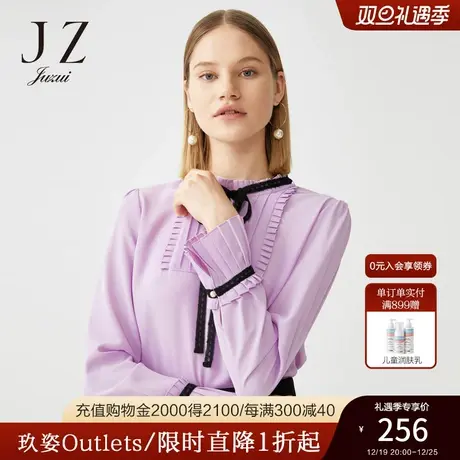 JUZUI/玖姿奥莱官方春季新复古宫廷风系带气质优雅女雪纺衫图片