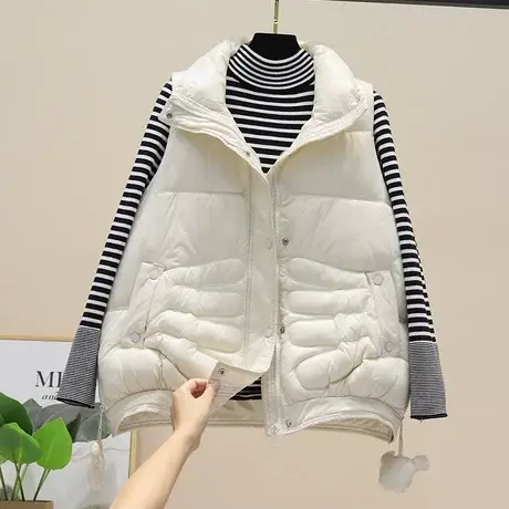 亮面羽绒棉马甲女宽松2023秋冬新款加厚马夹外套吊坠百搭坎肩背心商品大图