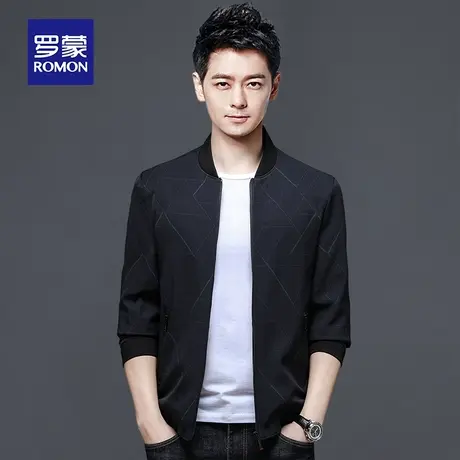 罗蒙棒球领茄克外套男春秋新款时尚休闲上衣服中青年商务修身夹克图片