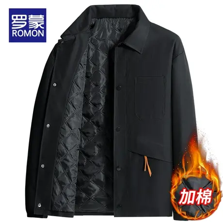 罗蒙男士夹克冬季2023新款翻领宽松休闲工装加棉外套男装上衣服潮商品大图