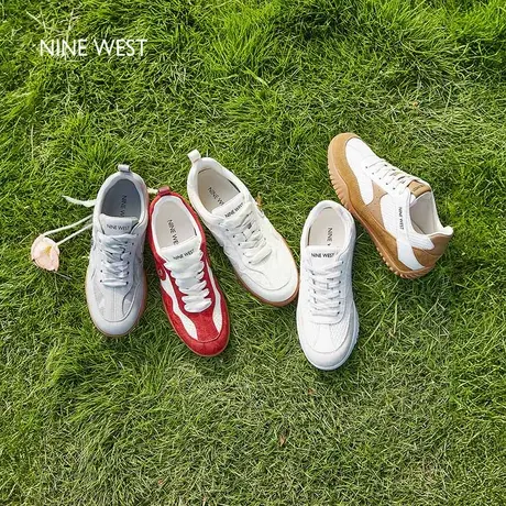 Nine West/玖熙赛车鞋女2025夏季新款网孔真皮厚底德训运动休闲鞋图片