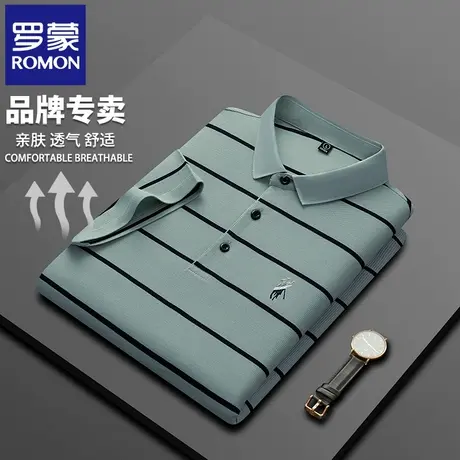 罗蒙高端条纹刺绣POLO衫短袖T恤男夏季薄款休闲翻领半袖保罗衫N2Z图片