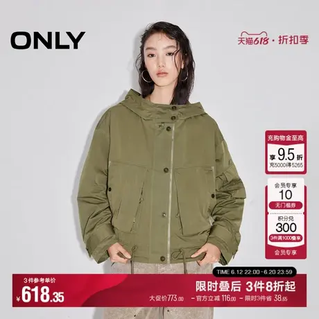 ONLY2025夏季新款休闲机能风落肩宽松保暖连帽外套女|125136014商品大图