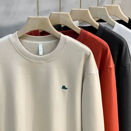 一体绒加绒加厚帅气卫衣男2023春秋新款百搭刺绣上衣打底衫潮冬商品大图