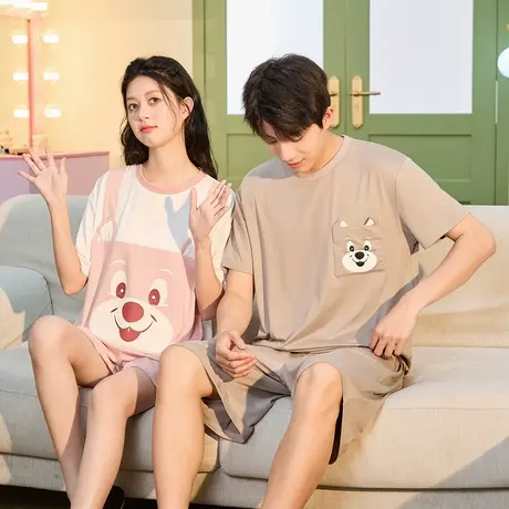 唐狮新款情侣睡衣夏季短袖男女家居服夏天薄款大码套装睡裙女商品大图