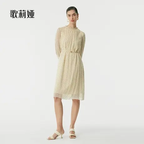 歌莉娅连衣裙女春秋新款设计感全真丝印花收腰显瘦裙子1A8L4K490图片