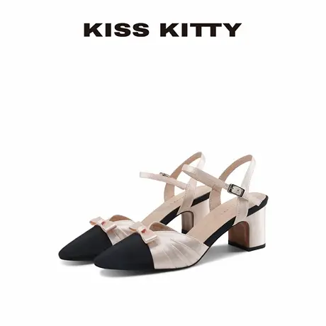 KISSKITTY2025新款夏季后空凉鞋女配裙子拼色尖头高跟鞋女一字带商品大图