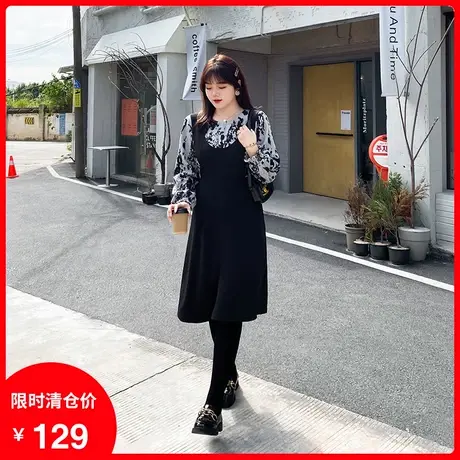 2023秋新款假两件中长款宽松遮肉加肥加大码连衣裙显瘦气质胖MM商品大图