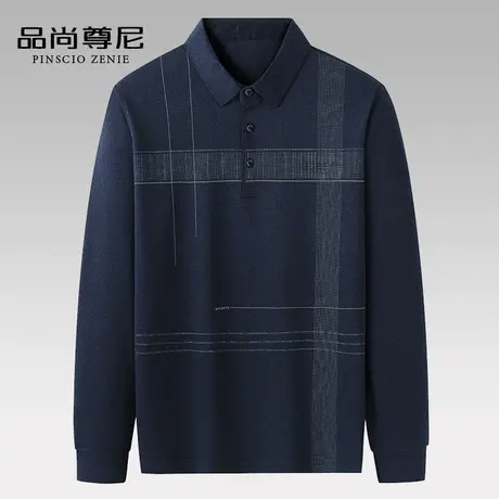 男士长袖t恤撞色格纹字母烫砖爸爸上衣polo衫春秋中老年人爷爷装商品大图