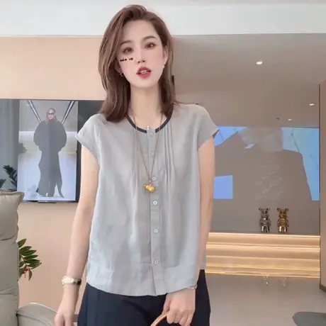短袖衬衫女夏季宽松显瘦衬衣2025薄款时尚流行小衫洋气法式上衣图片