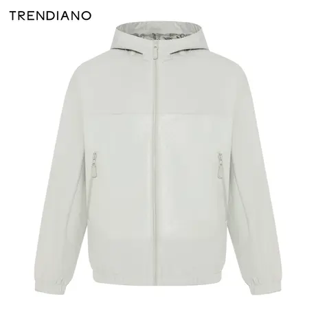 TRENDIANO官方PU皮拼接连帽拉链时尚外套男潮2023新款冬季图片