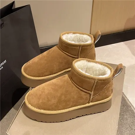 网红同款雪地靴女冬加绒2023新款防滑厚底短靴洋气百搭保暖棉鞋子图片