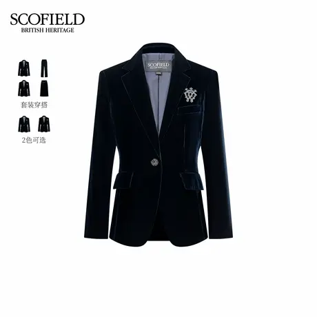 Scofield女装复古丝绒单粒扣西装外套挺括肩线微收腰2025冬季新品图片