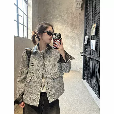 爵莱菲大码澳毛圈圈肌理短外套羊毛皮面拼接夹克氛围感女秋冬图片