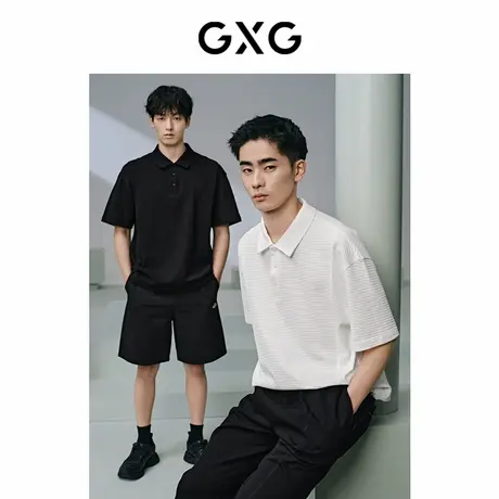 【X】GXG男装肌理小方格休闲polo衫男士简约宽松翻领短袖t恤24夏商品大图