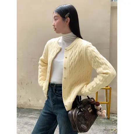 NOW真维斯法式针织毛衣女2025新款秋季设计感百搭学院风开衫外套图片