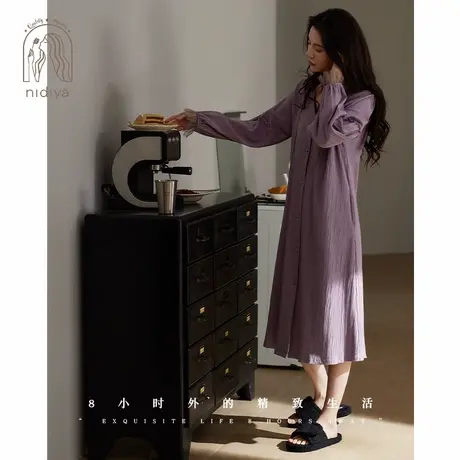 妮狄娅睡衣睡裙女秋季长袖纯棉中长裙复古女人味春秋可外穿家居服商品大图