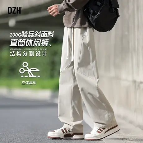 男士浅卡其直筒休闲裤男2025新款秋季运动长裤百搭垂感宽松阔腿裤商品大图