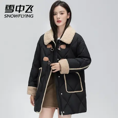 雪中飞羽绒服女式中长款翻领2025冬季新款牛角扣减龄甜美韩版气质商品大图