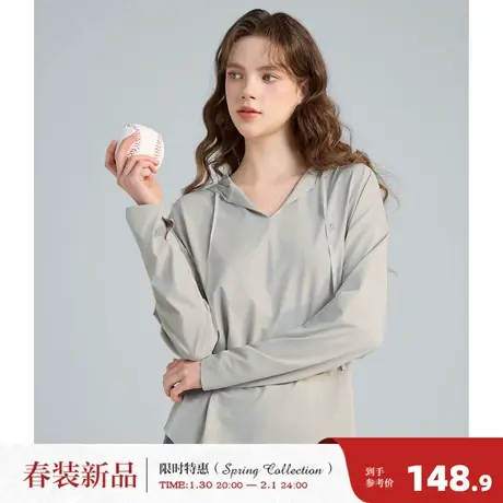 唐狮2026春季新款女连帽长袖T恤薄款显瘦宽松遮肉休闲风浅灰色商品大图
