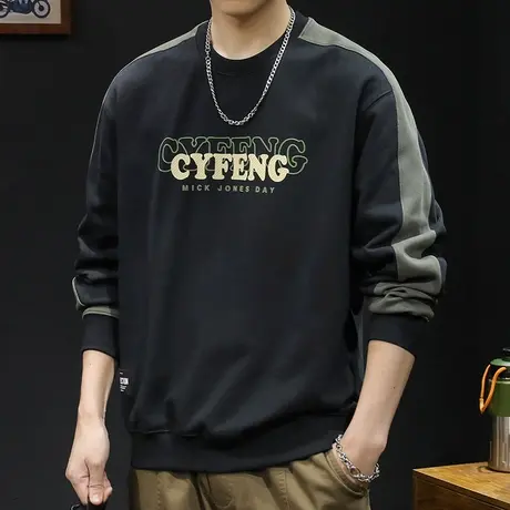 潮牌卫衣男秋冬款圆领男款重磅美式拼色衣服秋季2023新款长袖大码商品大图