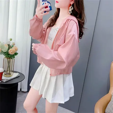 夏季新款宽松休闲小个子防晒衣女薄款2023新款时尚连帽防晒服外套商品大图