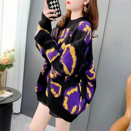 宽松慵懒风圆领毛衣女外穿2022新款秋冬韩版时尚爆款洋气针织上衣商品大图