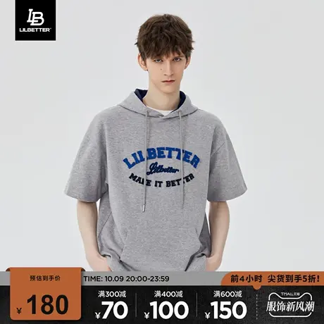 Lilbetter男生短袖t恤宽松休闲连帽上衣夏季字母衣服街头潮牌半袖商品大图