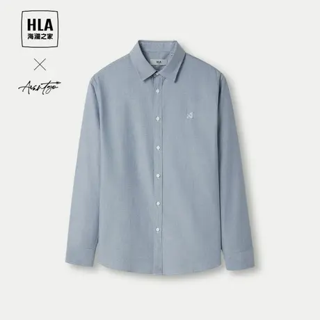 HLA/海澜之家轻商务时尚系列长袖衬衫24春秋新款绣花翻领纯棉衬衣图片
