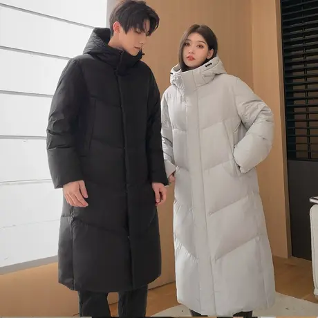 冬季羽绒服男长款情侣学生青少年上衣服休闲连帽潮流时尚过膝外套商品大图