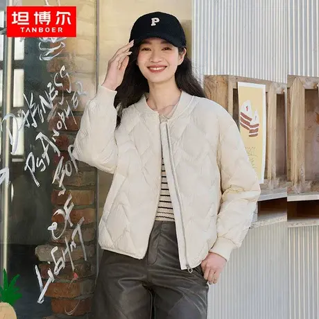 坦博尔23秋季新款轻薄轻松菱格棒球领羽绒服女休闲时尚宽松外套潮商品大图