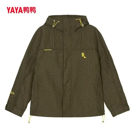 【双十一预售】鸭鸭冲锋衣男女同款外套连帽梭织格纹春秋夹克C图片