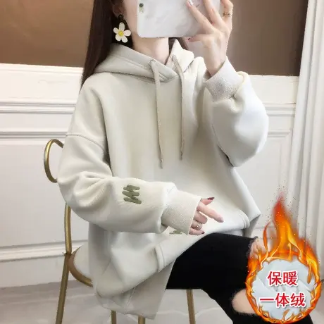 今年流行连帽女士加厚加绒卫衣2023新款爆款女秋冬慵懒风冬装外套商品大图