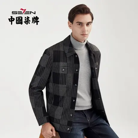 柒牌棉服男2021冬季新款韩版潮流青年翻领字母印花男士棉衣厚外套图片