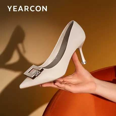 意尔康浅口尖头方扣单鞋女2024春季新款细跟高跟鞋正装通勤女鞋子图片