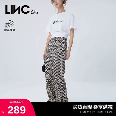 LINCCHIC金羽杰裤子女直筒宽腿松紧腰休闲长裤凉凉裤S222PA327商品大图