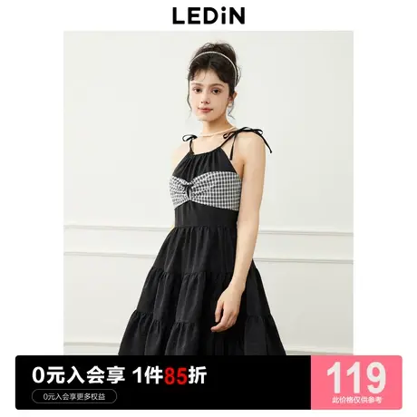 乐町设计感系带连衣裙2023年夏季新款女装小黑裙度假风甜美吊带裙图片