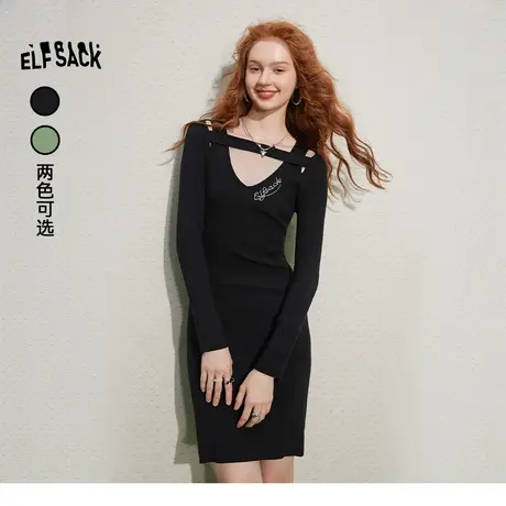 妖精的口袋v领针织连衣裙女2024早春新款长袖修身小个子辣妹裙子商品大图