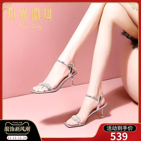 一字带凉鞋女2024年新款露趾一字式扣带细跟高跟鞋女春季时尚百搭商品大图