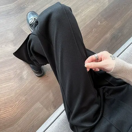 毛呢直筒西装裤女秋冬2023新款高腰显瘦九分小个子休闲法棍烟管裤图片