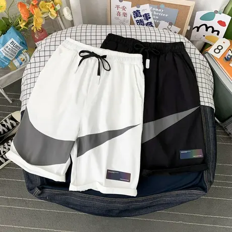 短裤男夏季冰丝薄款外穿速干休闲裤宽松五分潮流沙滩篮球运动裤子商品大图