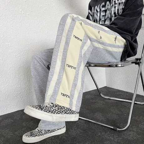 撞色条纹休闲裤男ins潮牌卫裤男春秋季美式复古宽松直筒运动裤子商品大图