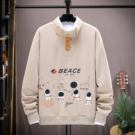 2023新款韩版潮流长袖秋季打底衫立领男士卫衣ins潮牌男装上衣服商品大图