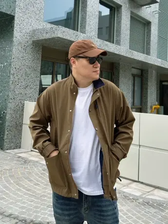 大依无忧秋新款日系立领落肩阔版撞色潮胖加肥加大码男款夹克外套商品大图