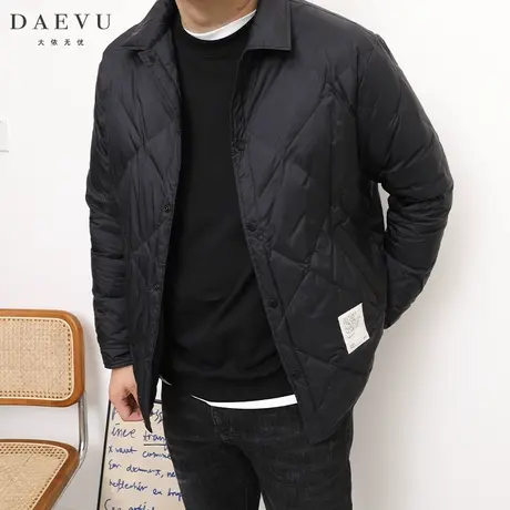 DAEVU冬新款轻薄菱形格潮胖大号加肥加大码男士翻领羽绒衬衫外套图片