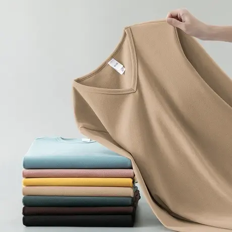 德绒t恤男长袖秋冬季潮流V领上衣服纯色内搭打底衫双面绒保暖小衫商品大图