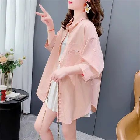 宽松慵懒风休闲半袖衬衫女2023夏季新款洋气薄款设计感防晒衣外套商品大图