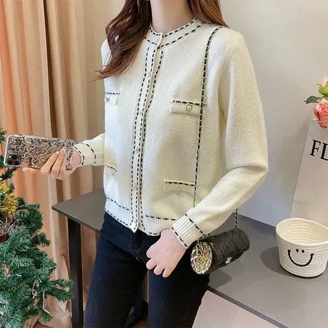 女士针织开衫春装女款2023年新款早春小香风毛衣外套女春秋款上衣图片
